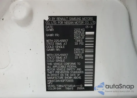 2016 Nissan Rogue S z USA, uszkodzony, nr VIN KNMAT2MV4GP701655